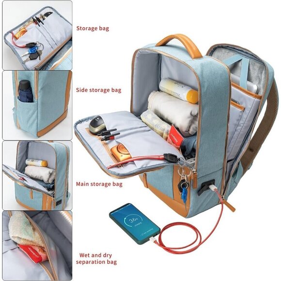 Men Blue Business Smart Backpack Waterproof Laptop Backpack Travel Durable bag - Picture 8 of 10